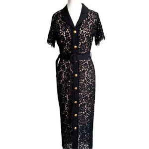 NWT DALIA MACPHEE BLACK LACE BELTED PENCIL DRESS STYLE D1719 - M